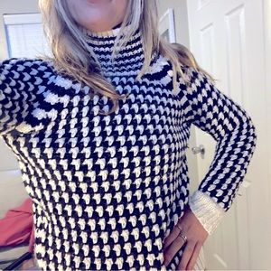 LOFT cotton & wool mock neck black & white sweater
